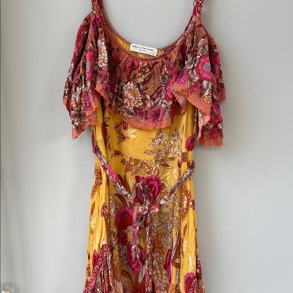 Spell & The Gypsy Siren Floral Ruffle Marigold Pink Slip Dress - Picture 6 of 12